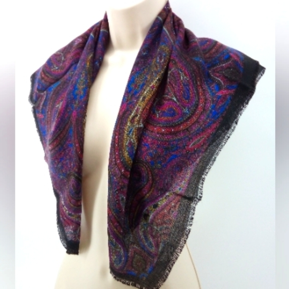 Vintage Bandanna Square Neck Scarf Paisley Red Purple Blue - Picture 3 of 9